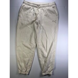 Puma Joggers Womens Large Off-White Fleece Lined Embroidered Logo Sweatpants